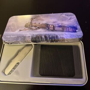 Ted Blaylock:  Train Metal/Tin  Wallet Pocket Knife Men Gift Set